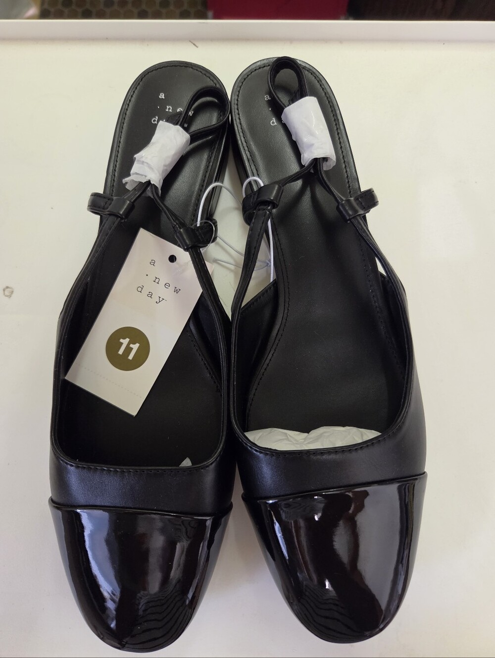 a new day Black Patent Cap-Toe Slingback Flats